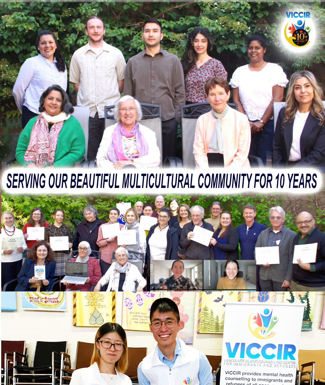 VICCIR group photo collage celebrating 10 years of serving the multicultural community
